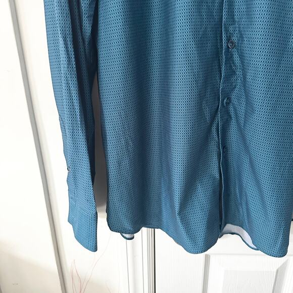 Bugatchi Teal OoohCotton Tech James Geometric Buttondown Long Sleeve Shirt XXL - Picture 4 of 13
